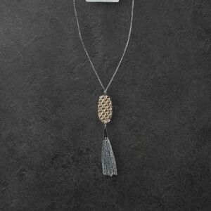 NWT nadineWest Silver Textile Pendant Necklace With Tassel ~28"